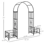 6.7' Metal Garden Arch, with Gate and Planter Boxes, Steel Arch Arbor, Water-Resistant, for Ceremony, Weddings, Dark Gray - Image 3