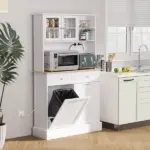 68" Storage Pantry Cupboards, Freestanding Cabinet with 2 Tilt Out Cabinets and Build-in Charging Station for Dining Room, White - Image 2