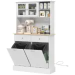 68" Storage Pantry Cupboards, Freestanding Cabinet with 2 Tilt Out Cabinets and Build-in Charging Station for Dining Room, White - Image 11