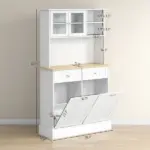 68" Storage Pantry Cupboards, Freestanding Cabinet with 2 Tilt Out Cabinets and Build-in Charging Station for Dining Room, White - Image 3