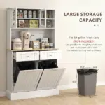 68" Storage Pantry Cupboards, Freestanding Cabinet with 2 Tilt Out Cabinets and Build-in Charging Station for Dining Room, White - Image 5