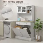 68" Storage Pantry Cupboards, Freestanding Cabinet with 2 Tilt Out Cabinets and Build-in Charging Station for Dining Room, White - Image 8