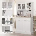 68" Storage Pantry Cupboards, Freestanding Cabinet with 2 Tilt Out Cabinets and Build-in Charging Station for Dining Room, White - Image 9