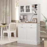 68" Storage Pantry Cupboards, Freestanding Cabinet with 2 Tilt Out Cabinets and Build-in Charging Station for Dining Room, White - Image 10