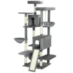 PawHut 69 Inch Cat Tree, Multi-Level Cat Tower with 2 Condos and 3 Hammocks, 8 Scratching Posts, for Multiple Cats, Dark Gray
