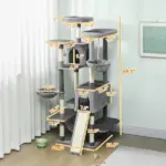 PawHut 69 Inch Cat Tree, Multi-Level Cat Tower with 2 Condos and 3 Hammocks, 8 Scratching Posts, for Multiple Cats, Dark Gray - Image 3