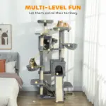 PawHut 69 Inch Cat Tree, Multi-Level Cat Tower with 2 Condos and 3 Hammocks, 8 Scratching Posts, for Multiple Cats, Dark Gray - Image 4