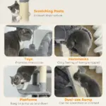 PawHut 69 Inch Cat Tree, Multi-Level Cat Tower with 2 Condos and 3 Hammocks, 8 Scratching Posts, for Multiple Cats, Dark Gray - Image 7