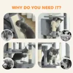 PawHut 69 Inch Cat Tree, Multi-Level Cat Tower with 2 Condos and 3 Hammocks, 8 Scratching Posts, for Multiple Cats, Dark Gray - Image 9