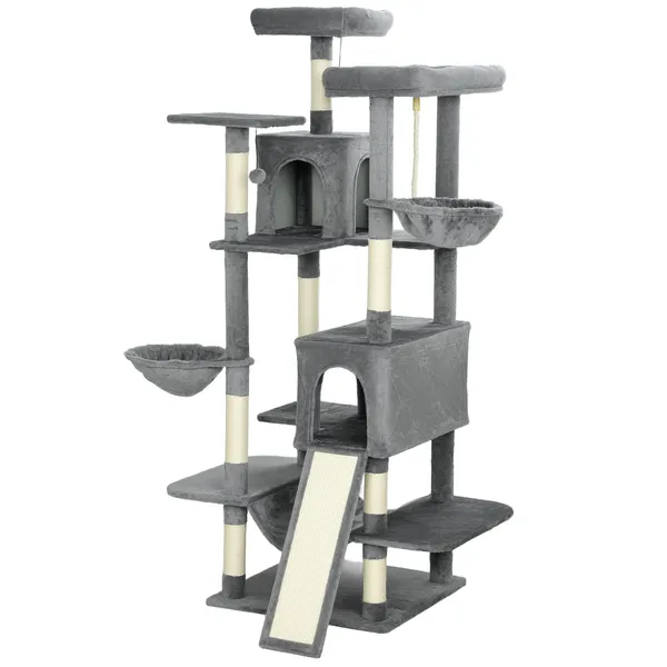 69-cat-tree-multi-level-cat-tower-with-2-condos-and-3-hammocks-8-scratching-posts-for-multiple-cats-dark-gray.webp PawHut 69 Inch Cat Tree, Multi-Level Cat Tower with 2 Condos and 3 Hammocks, 8 Scratching Posts, for Multiple Cats, Dark Gray - Image 1