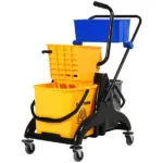 HOMCOM 6.9 Gallon Mop Bucket Wringer Cart Easy Side Press Yellow/Black Smooth Wheels and Mop-Handle Holder - Image 11