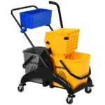 HOMCOM 6.9 Gallon Mop Bucket Wringer Cart Easy Side Press Yellow/Black Smooth Wheels and Mop-Handle Holder