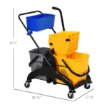 HOMCOM 6.9 Gallon Mop Bucket Wringer Cart Easy Side Press Yellow/Black Smooth Wheels and Mop-Handle Holder - Image 3