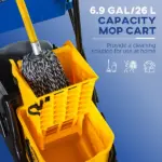 HOMCOM 6.9 Gallon Mop Bucket Wringer Cart Easy Side Press Yellow/Black Smooth Wheels and Mop-Handle Holder - Image 4