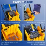 HOMCOM 6.9 Gallon Mop Bucket Wringer Cart Easy Side Press Yellow/Black Smooth Wheels and Mop-Handle Holder - Image 5
