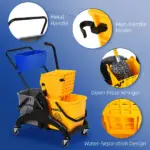 HOMCOM 6.9 Gallon Mop Bucket Wringer Cart Easy Side Press Yellow/Black Smooth Wheels and Mop-Handle Holder - Image 6