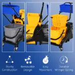 HOMCOM 6.9 Gallon Mop Bucket Wringer Cart Easy Side Press Yellow/Black Smooth Wheels and Mop-Handle Holder - Image 7