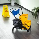 HOMCOM 6.9 Gallon Mop Bucket Wringer Cart Easy Side Press Yellow/Black Smooth Wheels and Mop-Handle Holder - Image 9