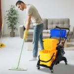 HOMCOM 6.9 Gallon Mop Bucket Wringer Cart Easy Side Press Yellow/Black Smooth Wheels and Mop-Handle Holder - Image 10