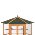 69" Large Wooden Bird Aviary Hexagonal Outdoor Aviary Flight Bird Cage With Covered Roof, Brown - Image 5