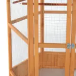 69" Large Wooden Bird Aviary Hexagonal Outdoor Aviary Flight Bird Cage With Covered Roof, Brown - Image 7