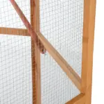 69" Large Wooden Bird Aviary Hexagonal Outdoor Aviary Flight Bird Cage With Covered Roof, Brown - Image 8