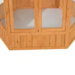 69" Large Wooden Bird Aviary Hexagonal Outdoor Aviary Flight Bird Cage With Covered Roof, Brown - Image 9