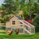 69" Wooden Chicken Coop, Poultry Cage Hen House with Connecting Ramp, Removable Tray, Ventilated Window and Nesting Box, Natural - Image 2