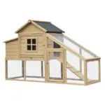 69" Wooden Chicken Coop, Poultry Cage Hen House with Connecting Ramp, Removable Tray, Ventilated Window and Nesting Box, Natural - Image 11
