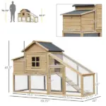 69" Wooden Chicken Coop, Poultry Cage Hen House with Connecting Ramp, Removable Tray, Ventilated Window and Nesting Box, Natural - Image 3