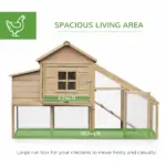 69" Wooden Chicken Coop, Poultry Cage Hen House with Connecting Ramp, Removable Tray, Ventilated Window and Nesting Box, Natural - Image 4