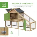 69" Wooden Chicken Coop, Poultry Cage Hen House with Connecting Ramp, Removable Tray, Ventilated Window and Nesting Box, Natural - Image 5