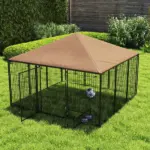 6.9'x6.9'x5' Outdoor Dog Kennel with Canopy, Coffee Garden Playpen Fence Crate Enclosure Cage, Rotating Bowl Secure Pet Play - Image 11