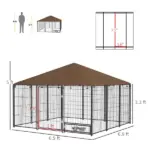 6.9'x6.9'x5' Outdoor Dog Kennel with Canopy, Coffee Garden Playpen Fence Crate Enclosure Cage, Rotating Bowl Secure Pet Play - Image 3
