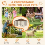 6.9'x6.9'x5' Outdoor Dog Kennel with Canopy, Coffee Garden Playpen Fence Crate Enclosure Cage, Rotating Bowl Secure Pet Play - Image 4