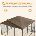 6.9'x6.9'x5' Outdoor Dog Kennel with Canopy, Coffee Garden Playpen Fence Crate Enclosure Cage, Rotating Bowl Secure Pet Play - Image 5
