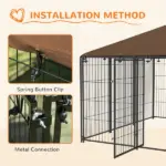 6.9'x6.9'x5' Outdoor Dog Kennel with Canopy, Coffee Garden Playpen Fence Crate Enclosure Cage, Rotating Bowl Secure Pet Play - Image 7