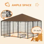 6.9'x6.9'x5' Outdoor Dog Kennel with Canopy, Coffee Garden Playpen Fence Crate Enclosure Cage, Rotating Bowl Secure Pet Play - Image 8
