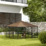 6.9'x6.9'x5' Outdoor Dog Kennel with Canopy, Coffee Garden Playpen Fence Crate Enclosure Cage, Rotating Bowl Secure Pet Play - Image 10