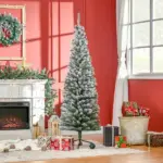 HOMCOM 6 Ft Artificial Snow Flocked Christmas Tree with Foldable Steel Stand Home Indoor Decoration Green - Image 2