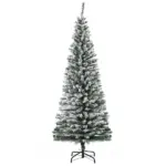 HOMCOM 6 Ft Artificial Snow Flocked Christmas Tree with Foldable Steel Stand Home Indoor Decoration Green
