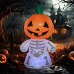 6ft Halloween Inflatables Smiling Skeleton Ghost with Pumpkin Head Outdoor Decoration with Rotating LED Light - Image 2