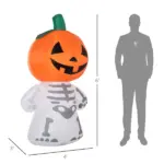6ft Halloween Inflatables Smiling Skeleton Ghost with Pumpkin Head Outdoor Decoration with Rotating LED Light - Image 3