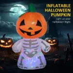 6ft Halloween Inflatables Smiling Skeleton Ghost with Pumpkin Head Outdoor Decoration with Rotating LED Light - Image 4