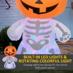 6ft Halloween Inflatables Smiling Skeleton Ghost with Pumpkin Head Outdoor Decoration with Rotating LED Light - Image 5