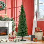 HOMCOM 6 Ft Pencil Christmas Tree, PVC Hinged Unlit Slim Artificial Christmas Tree for Home Party Holiday Decoration, Green - Image 2