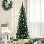 HOMCOM 6 Ft Pencil Christmas Tree, PVC Hinged Unlit Slim Artificial Christmas Tree for Home Party Holiday Decoration, Green - Image 10