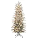 HOMCOM 6ft Pre-Lit Flocked Christmas Tree with Snow Branches Warm Yellow Lights Auto Open for Festive Atmosphere - Image 11