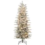 HOMCOM 6ft Pre-Lit Flocked Christmas Tree with Snow Branches Warm Yellow Lights Auto Open for Festive Atmosphere