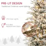 HOMCOM 6ft Pre-Lit Flocked Christmas Tree with Snow Branches Warm Yellow Lights Auto Open for Festive Atmosphere - Image 6